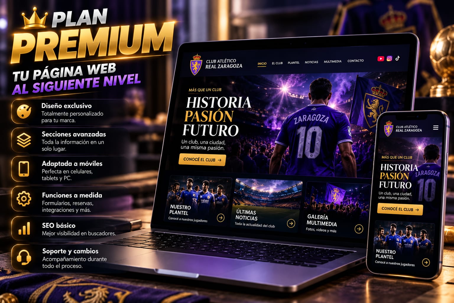 Vista previa de la página del Club Real Zaragoza diseñada por Ángel Daniel Zaragoza